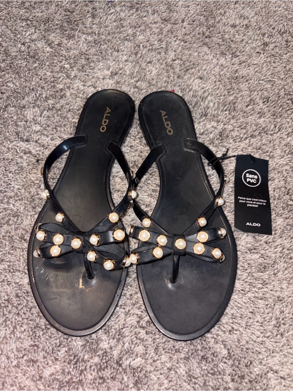 ALDO Moondarra Black Pearl Bow Jelly Sandals Size 10 NWT Pool Beach Vacation